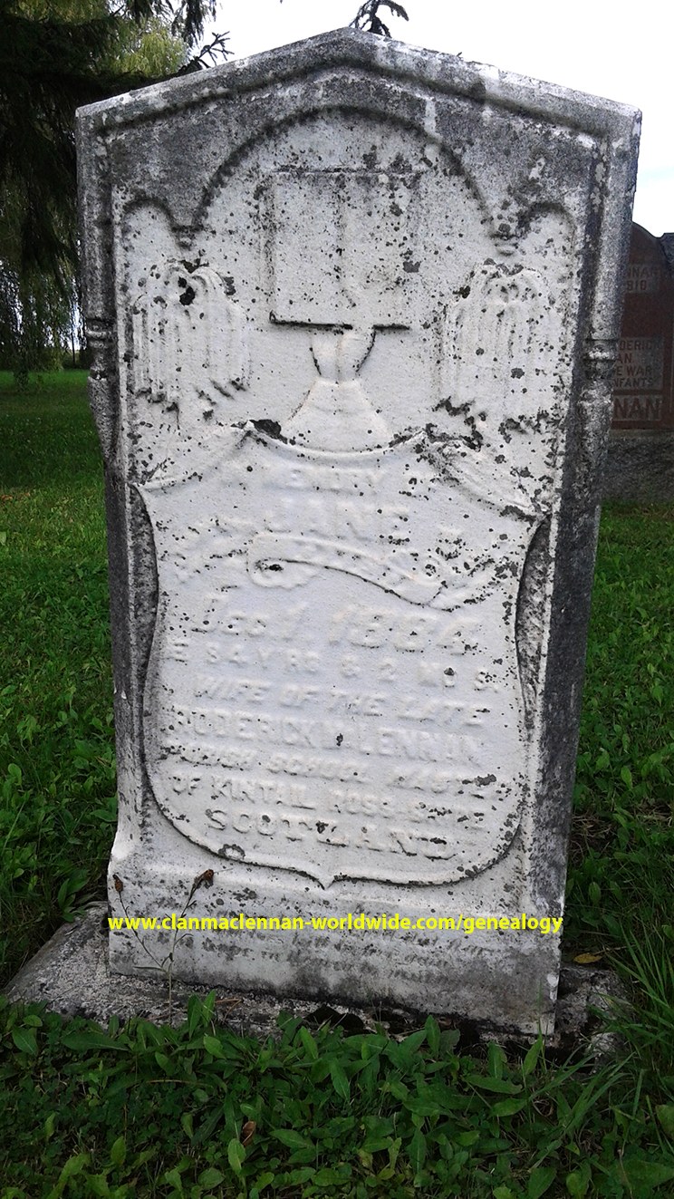 Photo of headstones/Jane McLennan d1884 hdstn Queen Hill Cem Bruce Cty ON